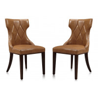 Manhattan Comfort DC007-SA Reine Saddle and Walnut Faux Leather Dining Chair (Set of Two)